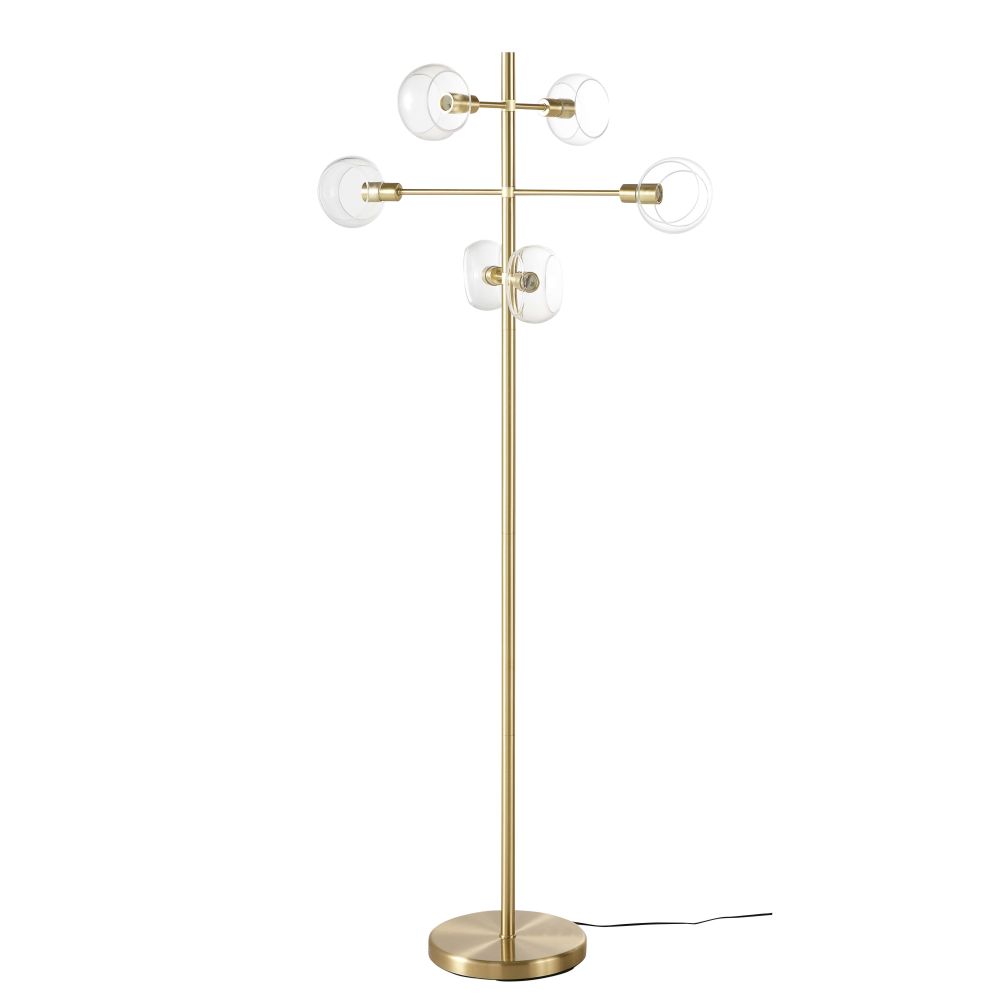 Lampadaire 6 globes en verre et mÃ©tal dorÃ© H160