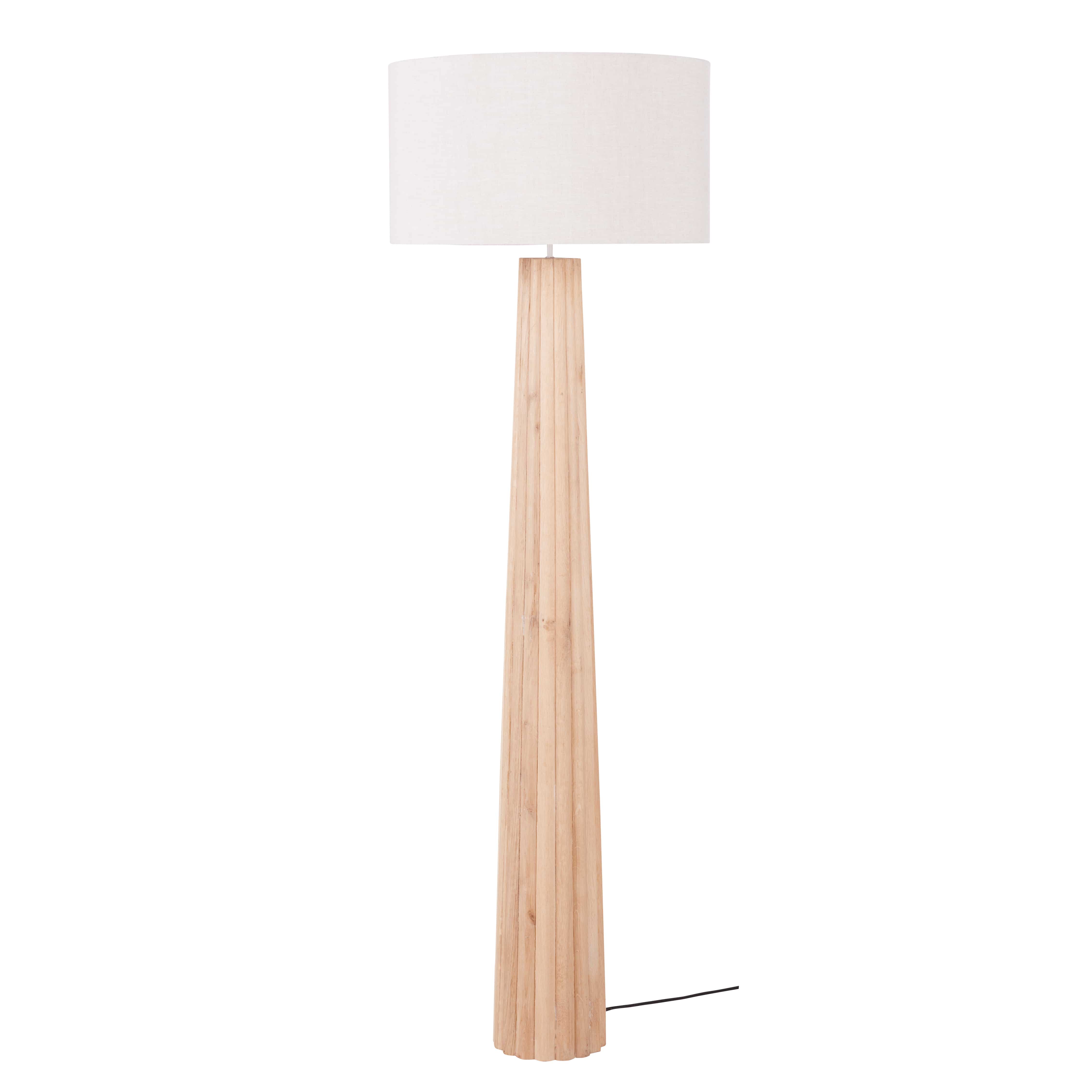 Lampadaire en bois d&rsquo;hévéa et abat-jour en lin beige H151