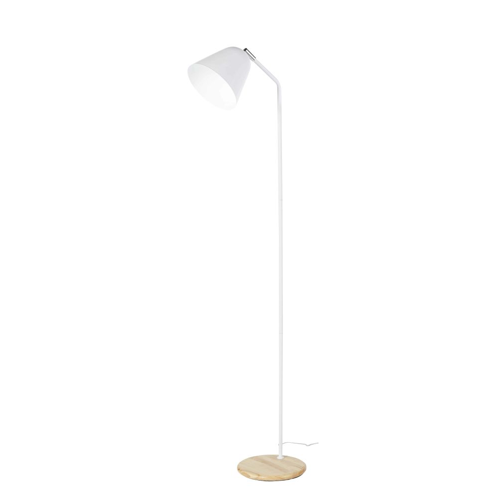 Lampadaire en métal blanc et hévéa H140 Lampadaire en métal blanc et hévéa H140