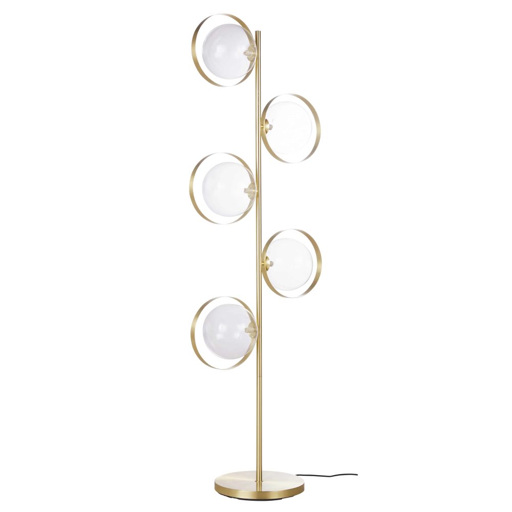 Lampadaire en métal doré 5 globes en verre H165