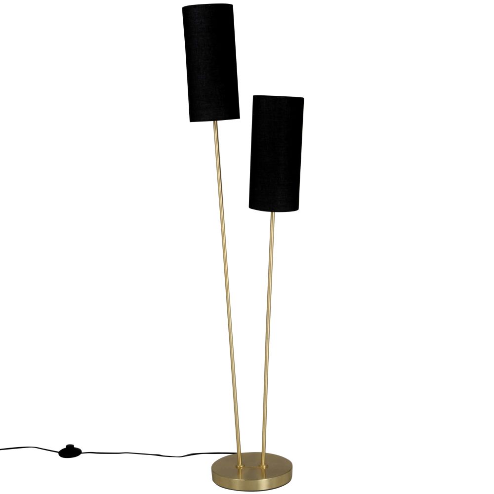 Lampadaire en métal doré et abat-jours en coton noir H130