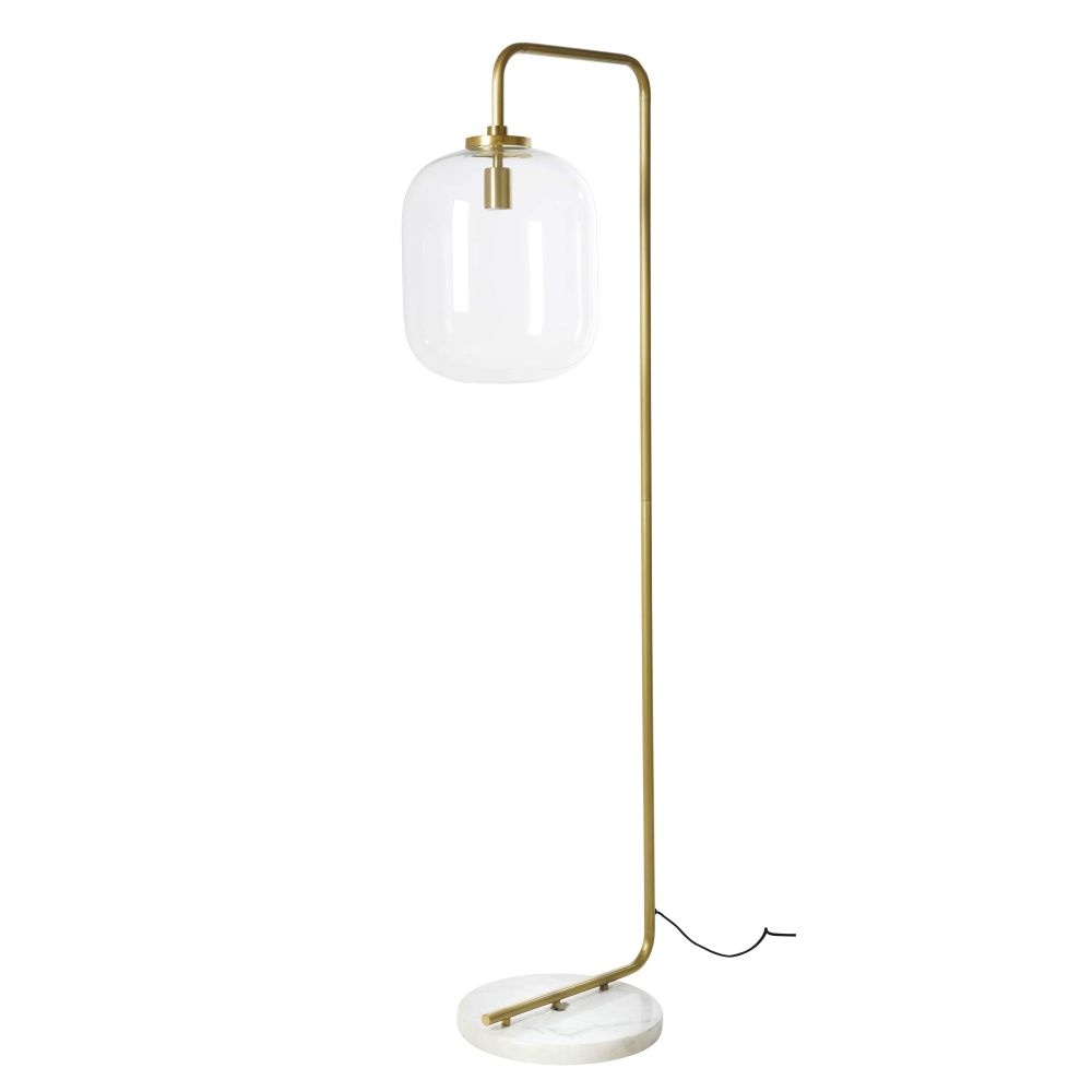 Lampadaire en métal doré et marbre blanc H154 (photo) Lampadaire en métal doré et marbre blanc H154