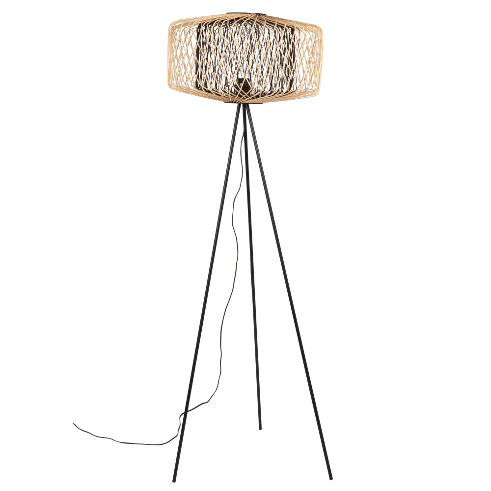 Lampadaire en mÃ©tal et bambou noir et beige H151