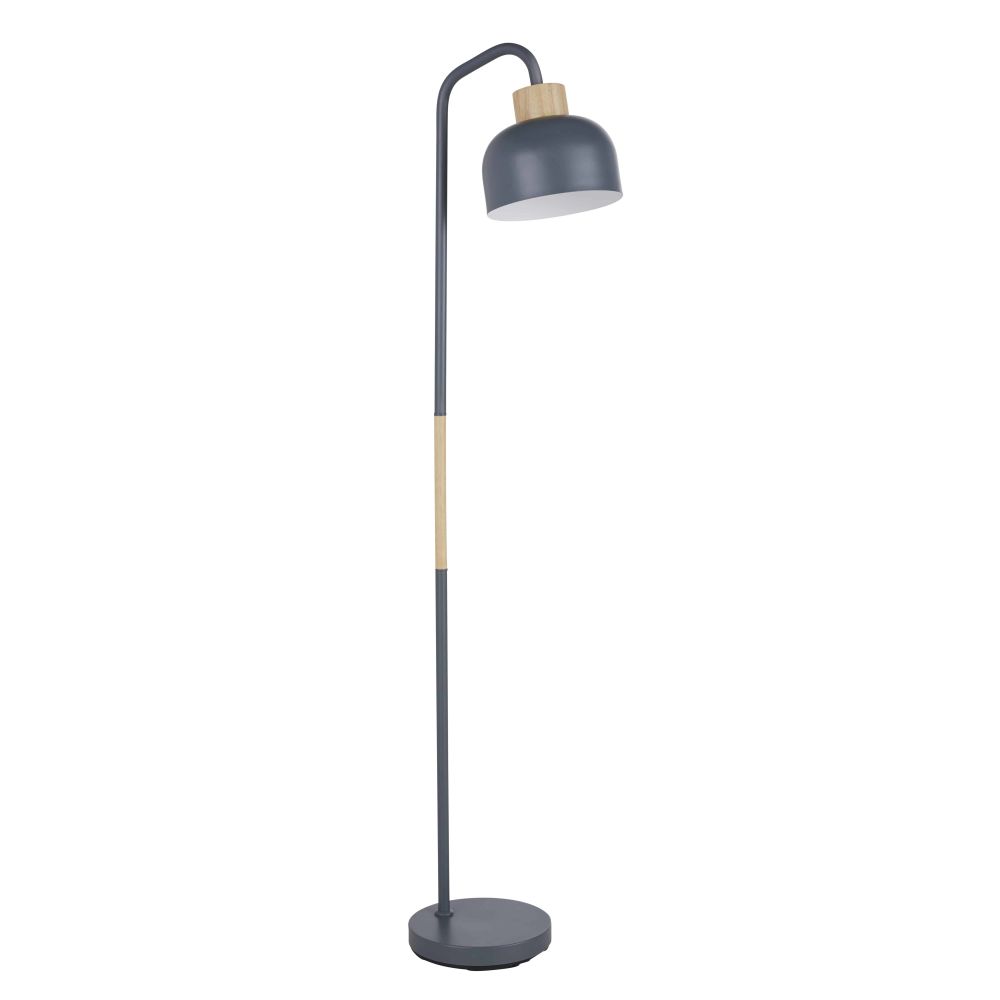 Lampadaire en métal gris anthracite et hévéa H141 (photo) Lampadaire en métal gris anthracite et hévéa H141