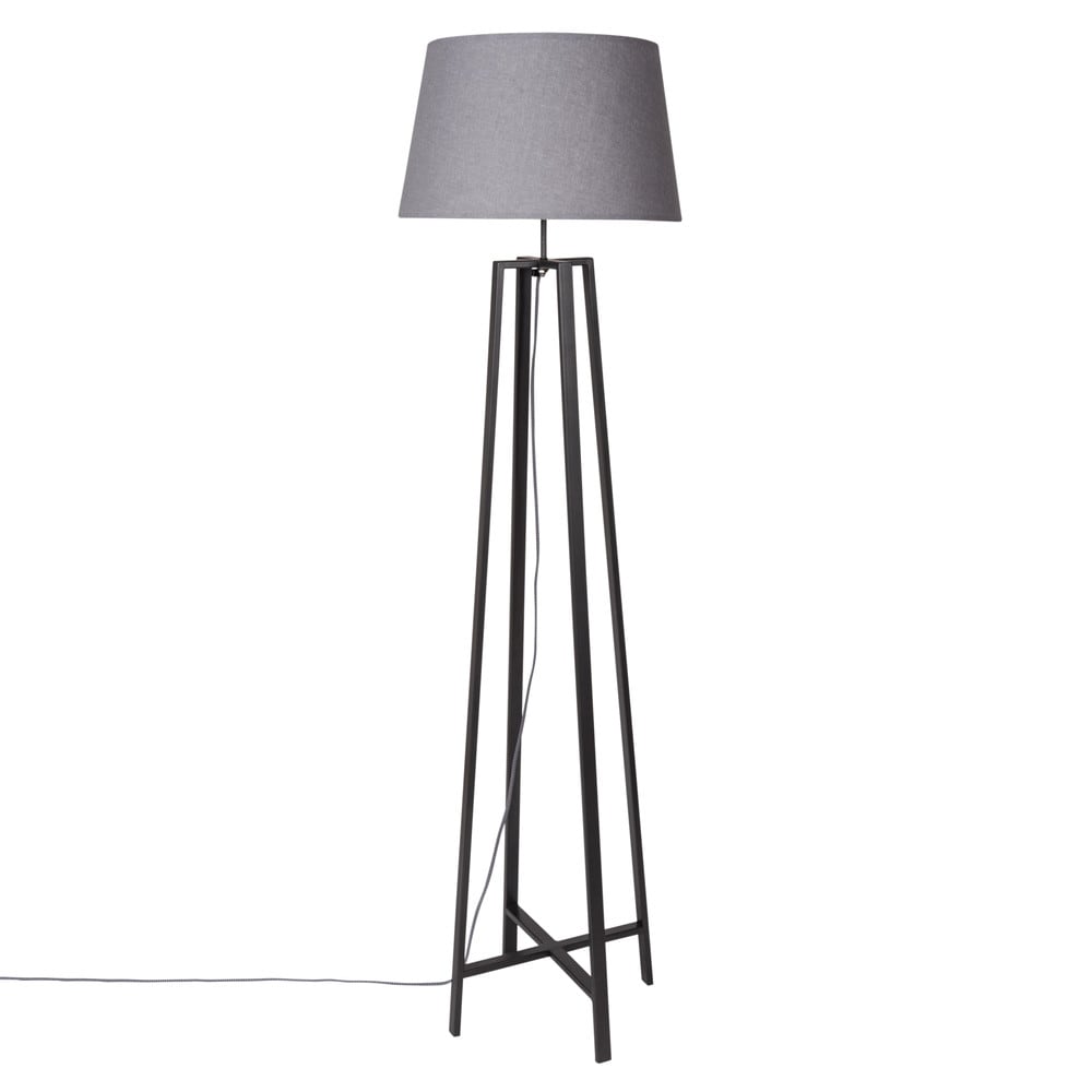 Lampadaire en mÃ©tal noir et abat-jour gris H160