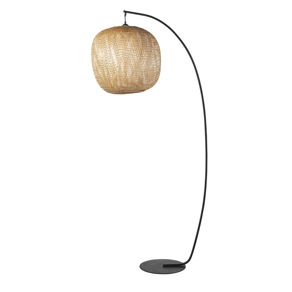 Lampadaire en métal noir mat et en bambou tressé H183 Lampadaire en métal noir mat et en bambou tressé H183