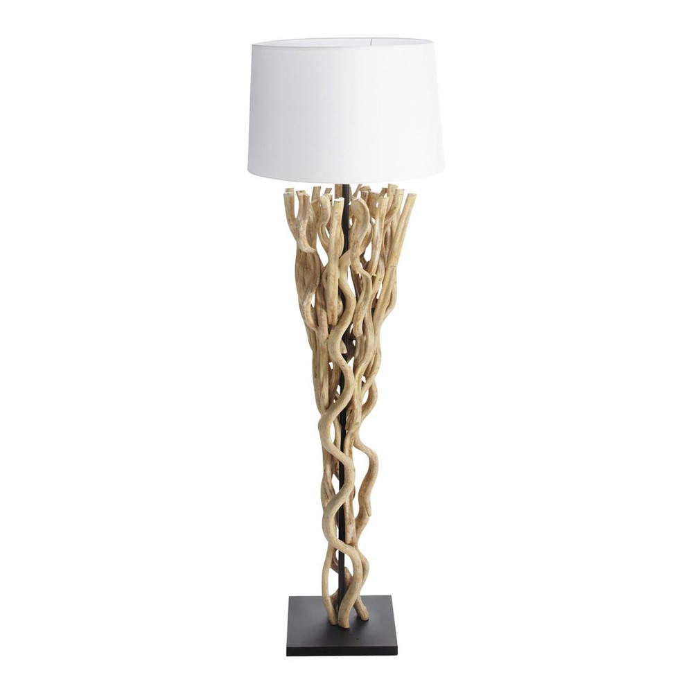 Lampadaire en vigne et abat-jour en coton crÃ¨me H164