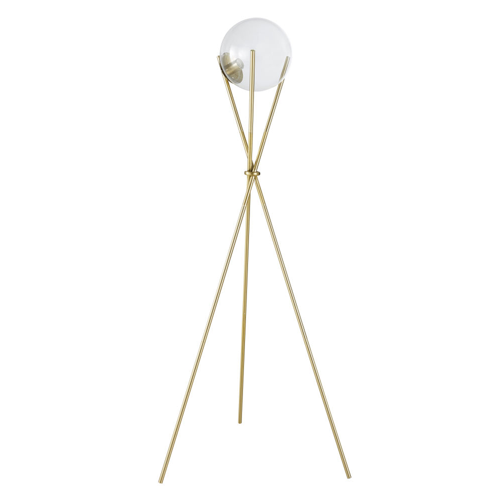 Lampadaire globe en verre et métal doré H152