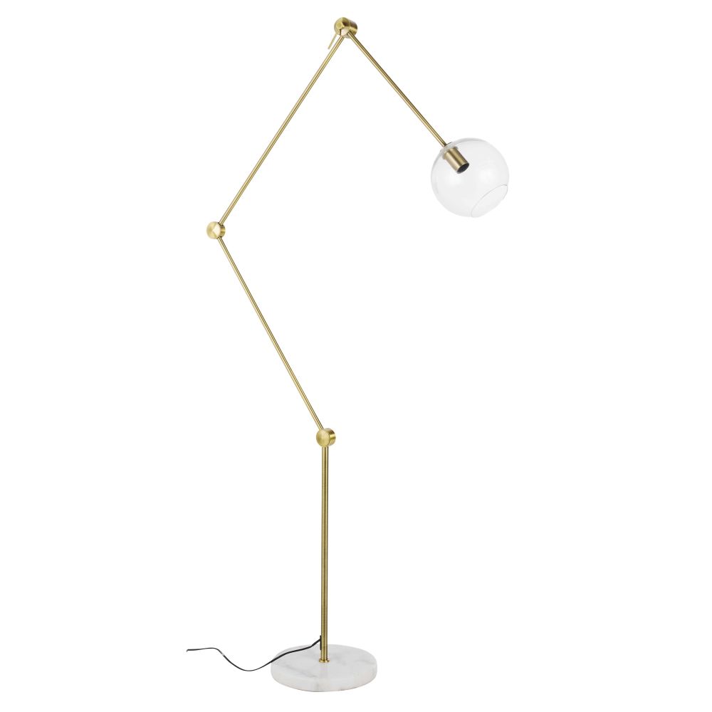 Lampadaire globe en verre et métal doré H180