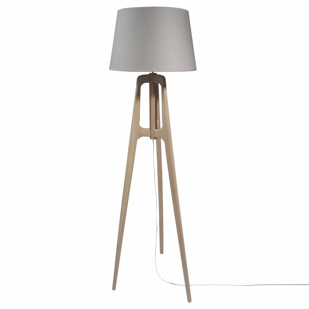 Lampadaire trépied en chêne et abat-jour gris H150 Lampadaire trépied en chêne et abat-jour gris H150