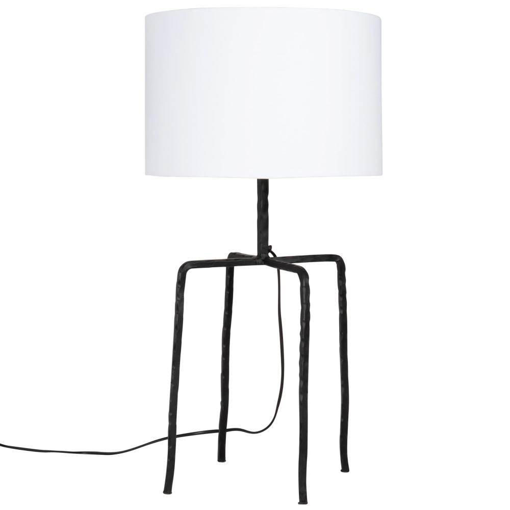 Lampe 4 pieds en fonte noire et abat-jour en coton blanc Lampe 4 pieds en fonte noire et abat-jour en coton blanc