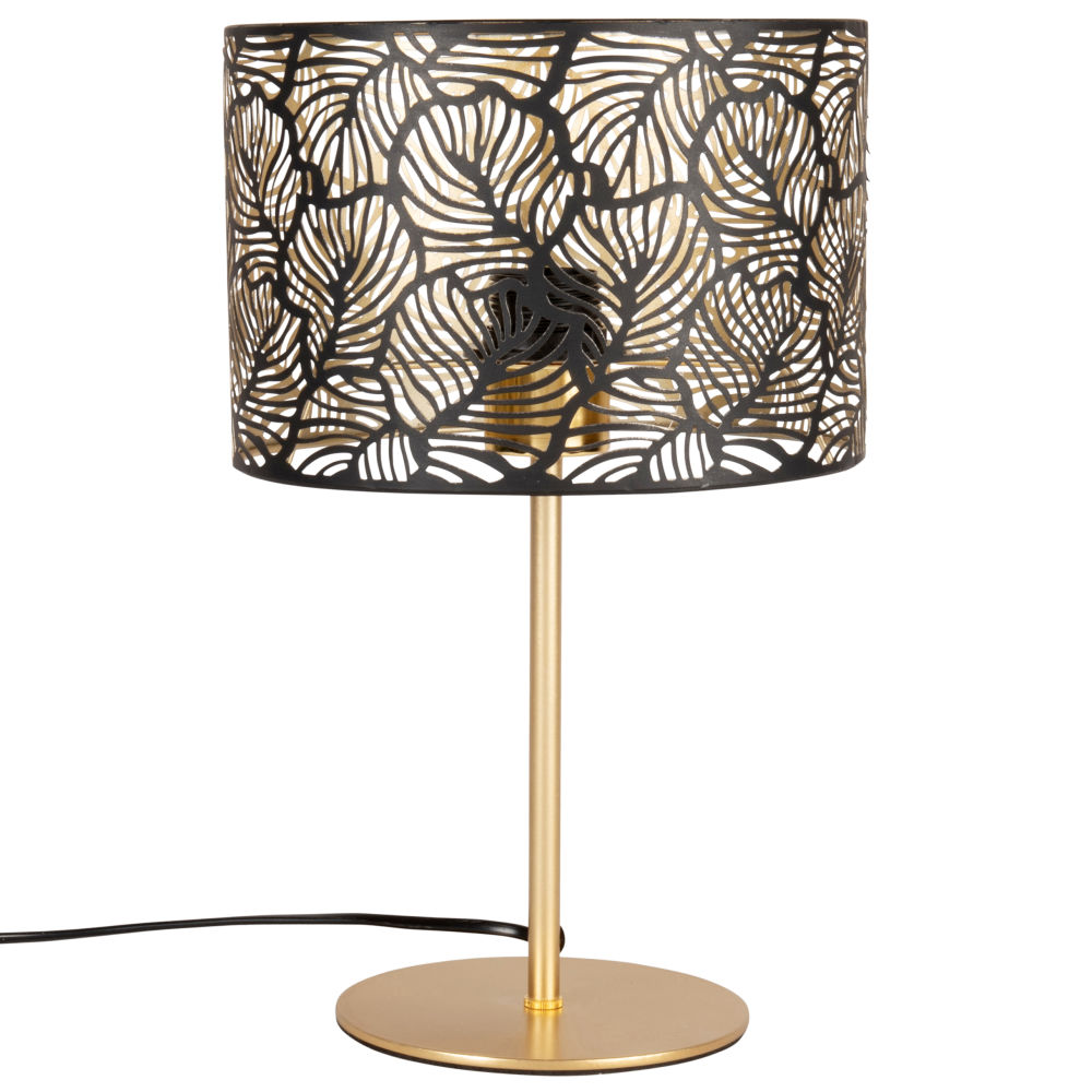 Lampe ajourée en métal noir et doré