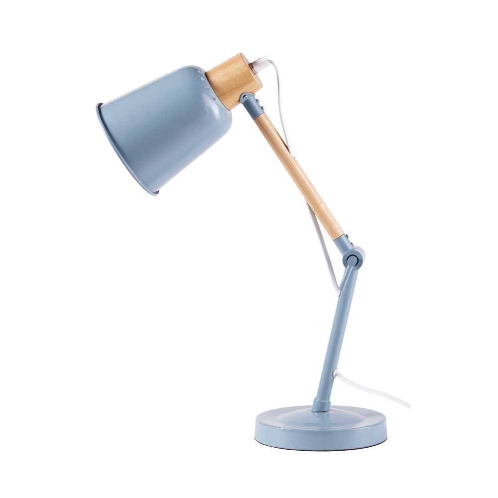 Lampe de bureau en métal bleu et hévéa