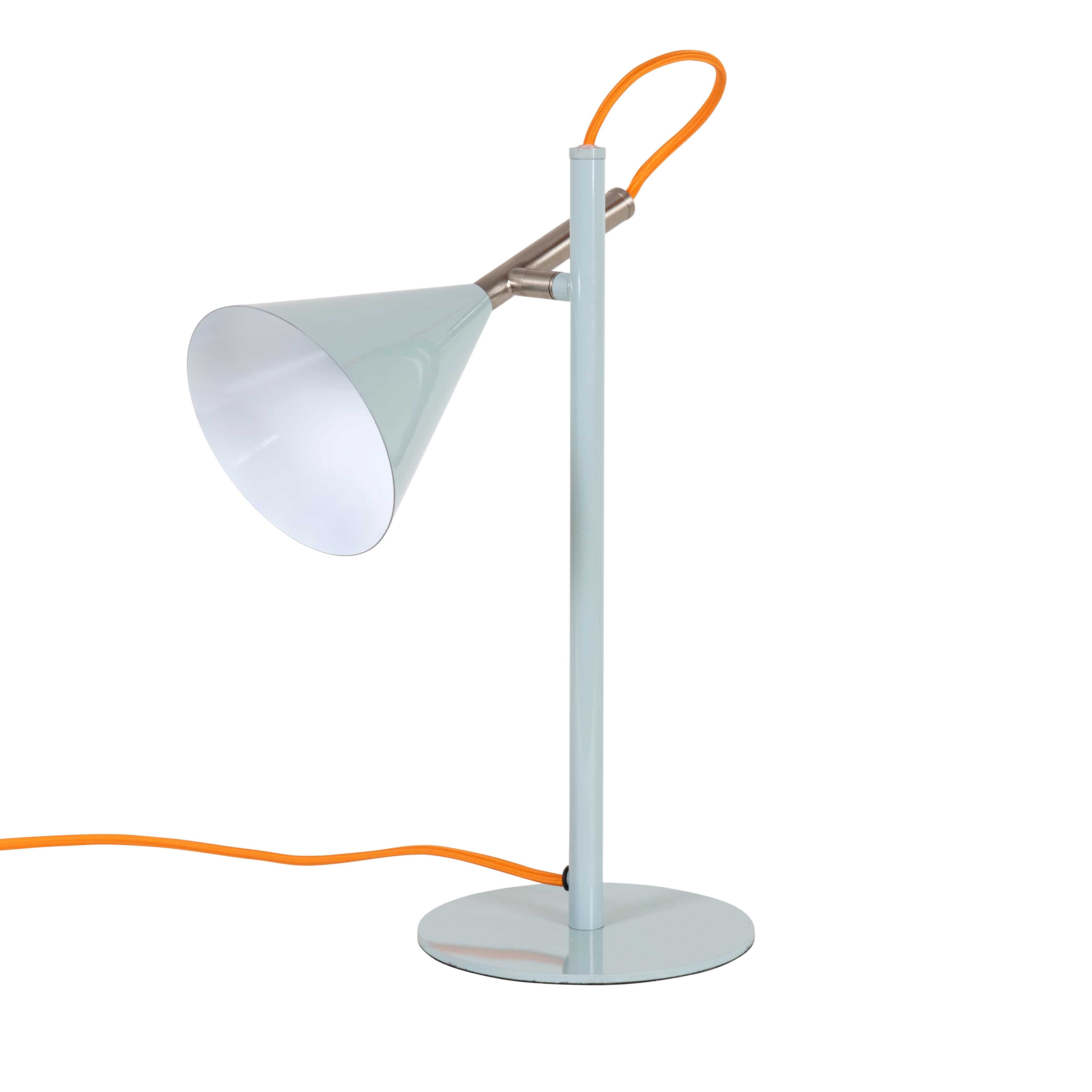 Lampe de bureau en métal bleu glacier et orange avec abat-jour rotatif