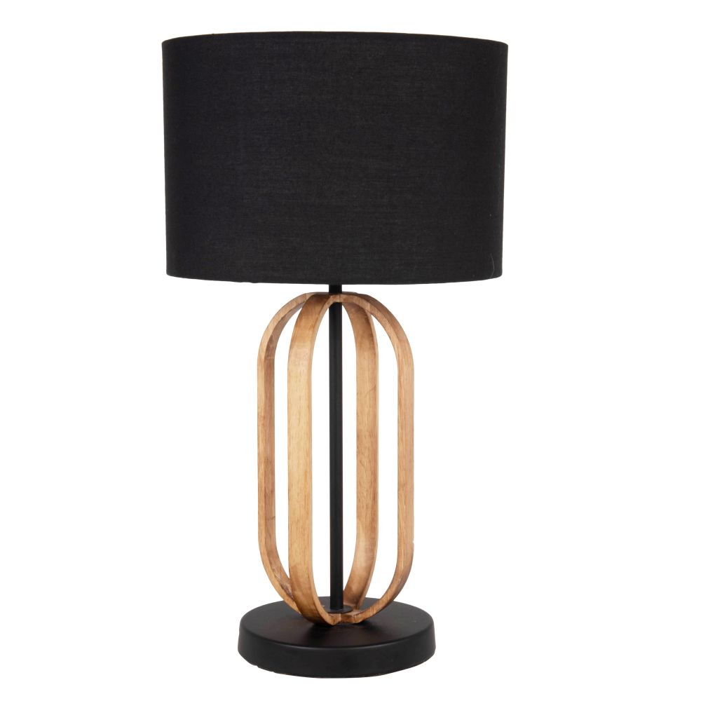 Lampe en bois d'hévéa et abat-jour en coton recyclé noir Lampe en bois d'hévéa et abat-jour en coton recyclé noir