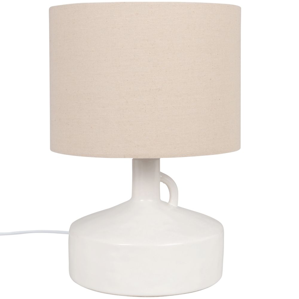 Lampe en céramique blanche et abat-jour en coton beige Lampe en céramique blanche et abat-jour en coton beige