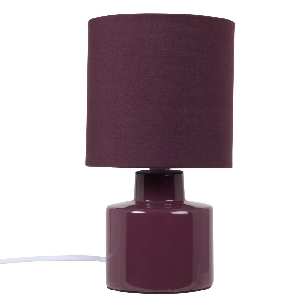 Lampe en céramique et abat-jour en coton violet aubergine