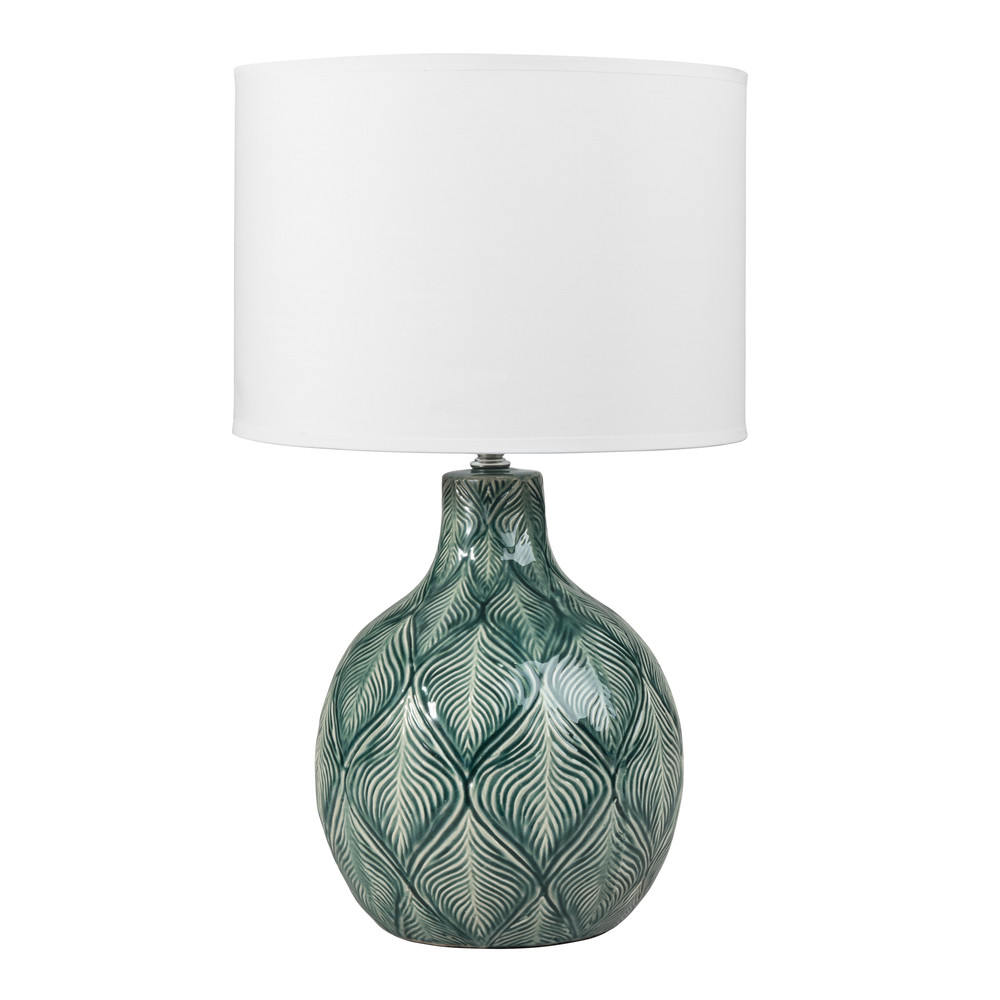Lampe en céramique verte abat-jour en coton blanc Lampe en céramique verte abat-jour en coton blanc