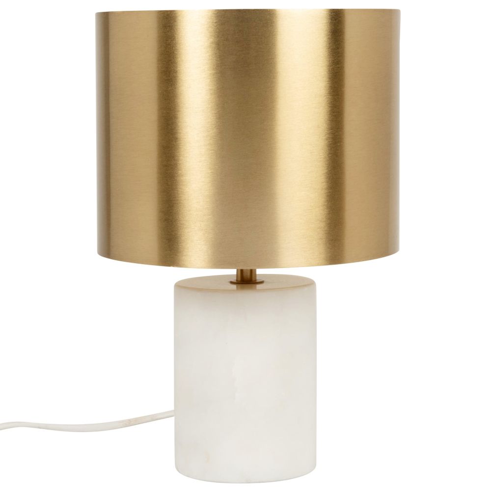 Lampe en marbre blanc et abat-jour en métal doré