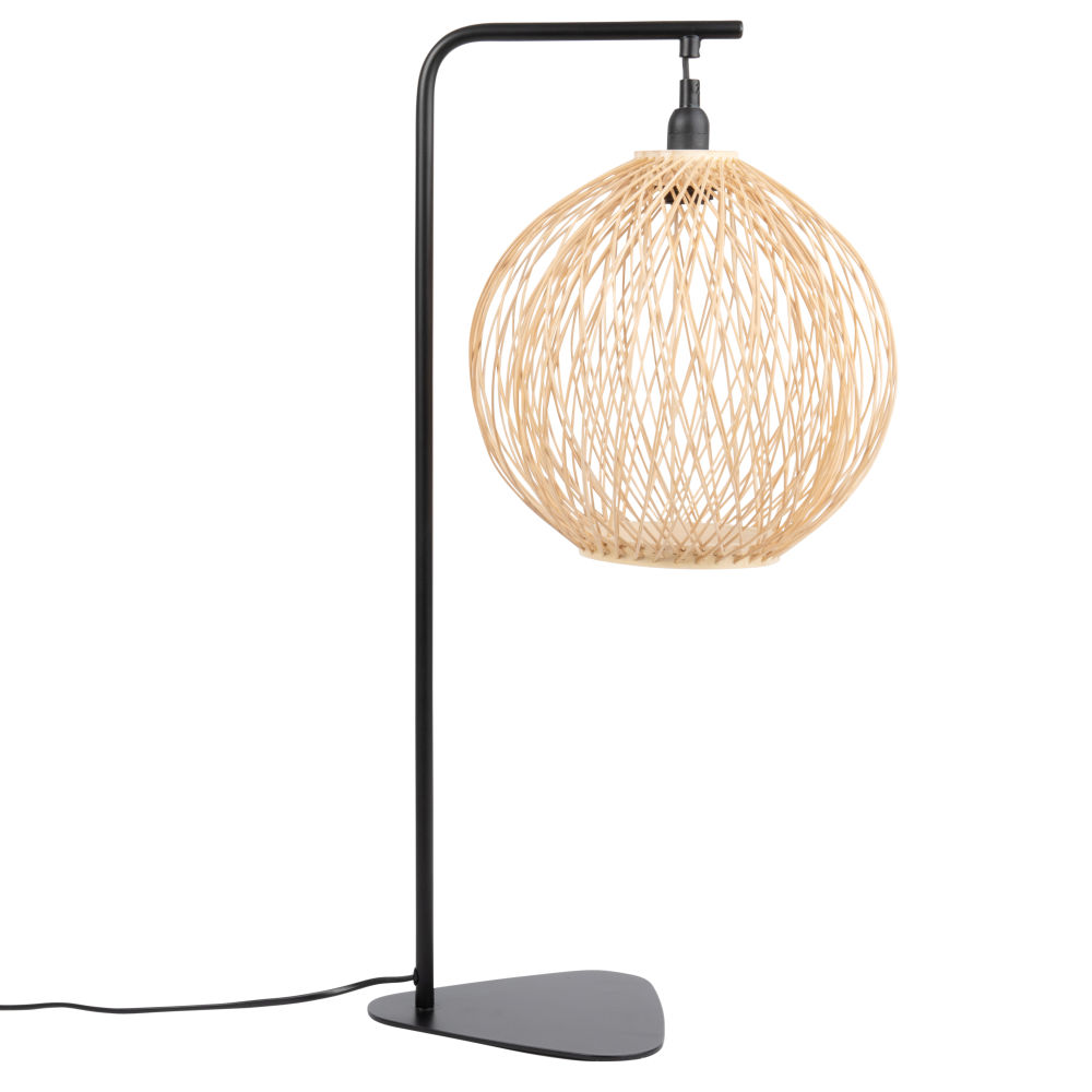 Lampe en métal noir abat-jour rond en bambou (photo) Lampe en métal noir abat-jour rond en bambou