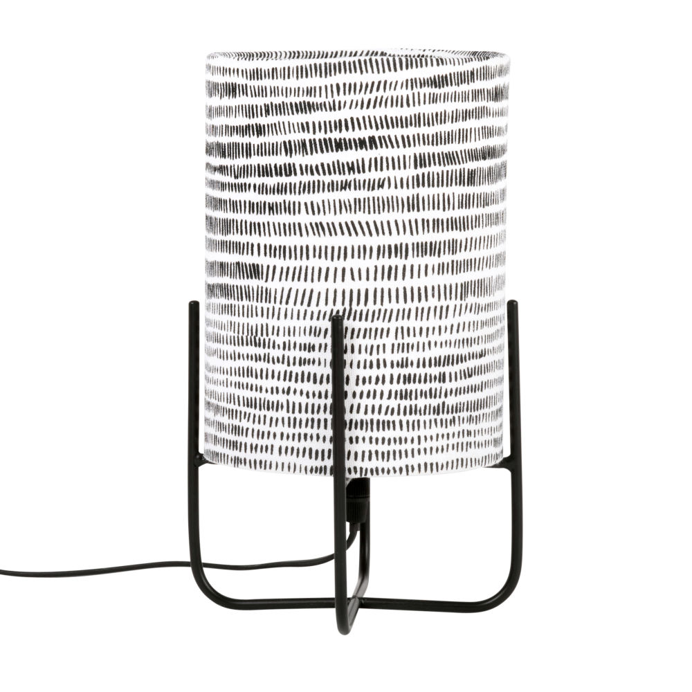 Lampe en métal noir et abat-jour en coton imprimé rayures noires (photo) Lampe en métal noir et abat-jour en coton imprimé rayures noires
