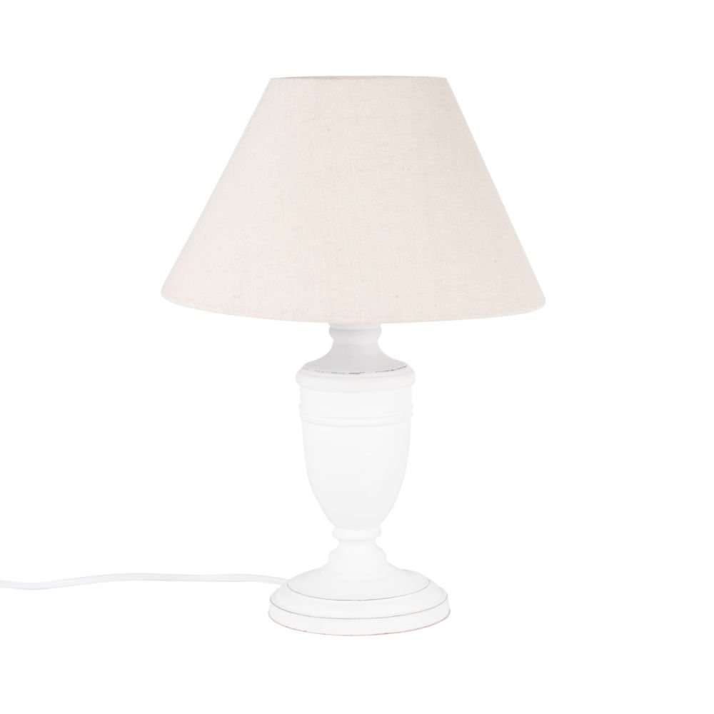 Lampe en paulownia blanc et abat-jour beige (photo) Lampe en paulownia blanc et abat-jour beige