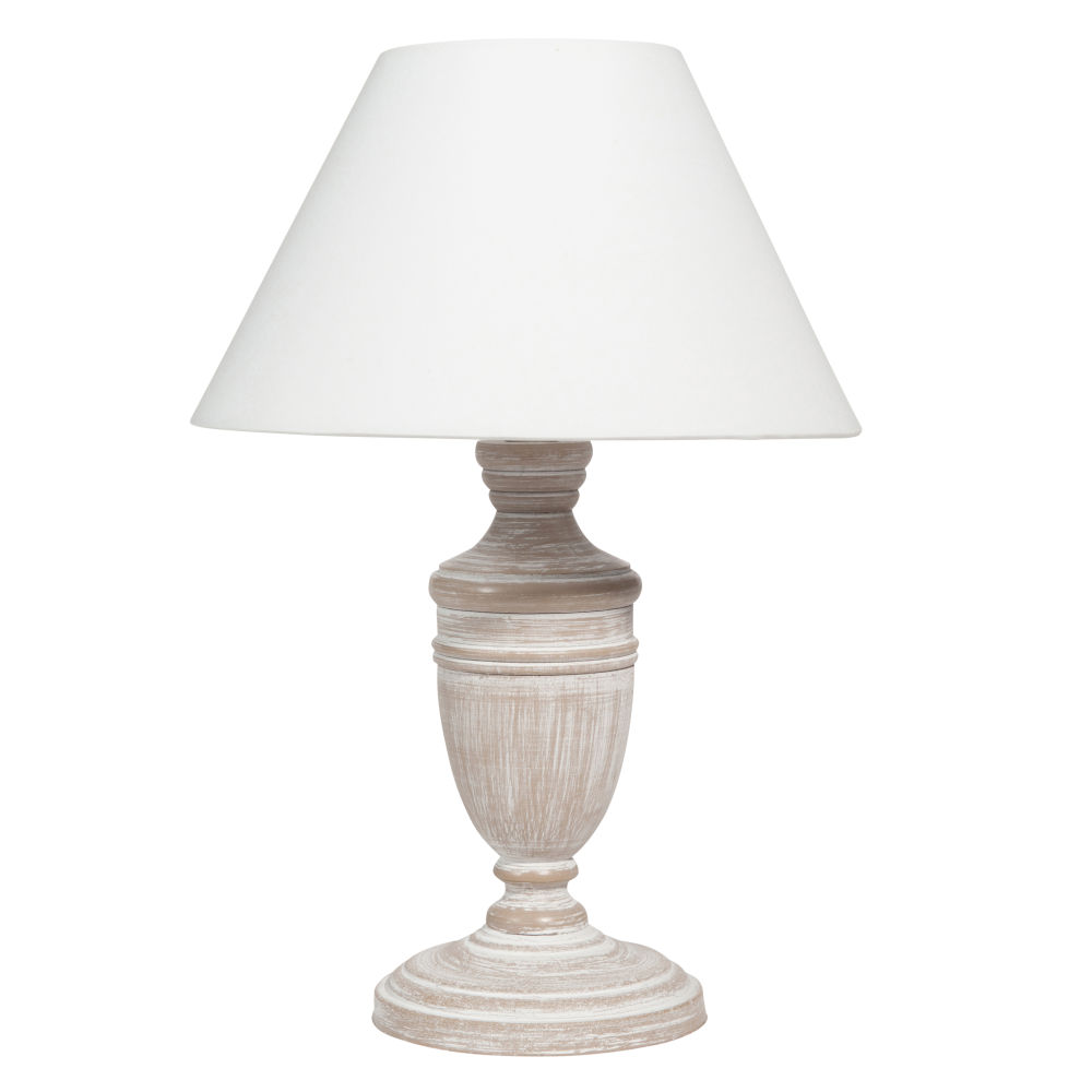 Lampe en paulownia blanchi et abat-jour blanc Lampe en paulownia blanchi et abat-jour blanc