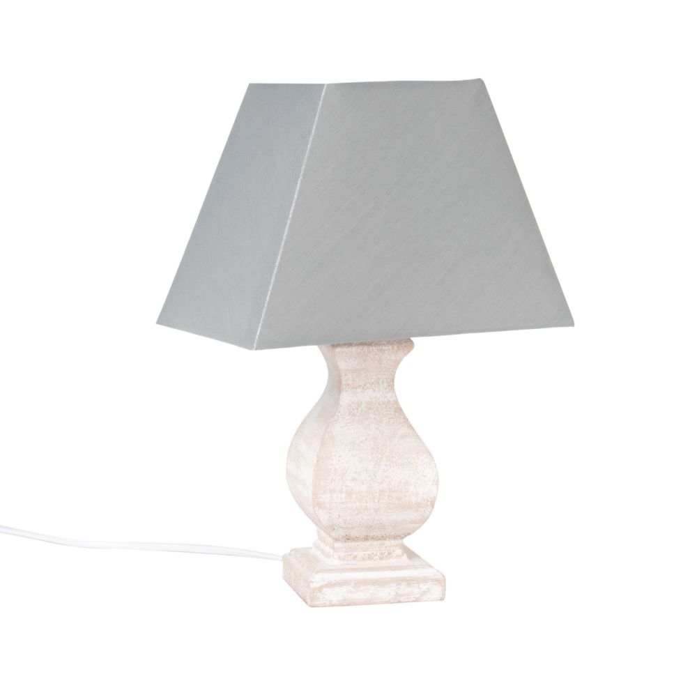 Lampe en paulownia et abat-jour bleu gris (photo) Lampe en paulownia et abat-jour bleu gris
