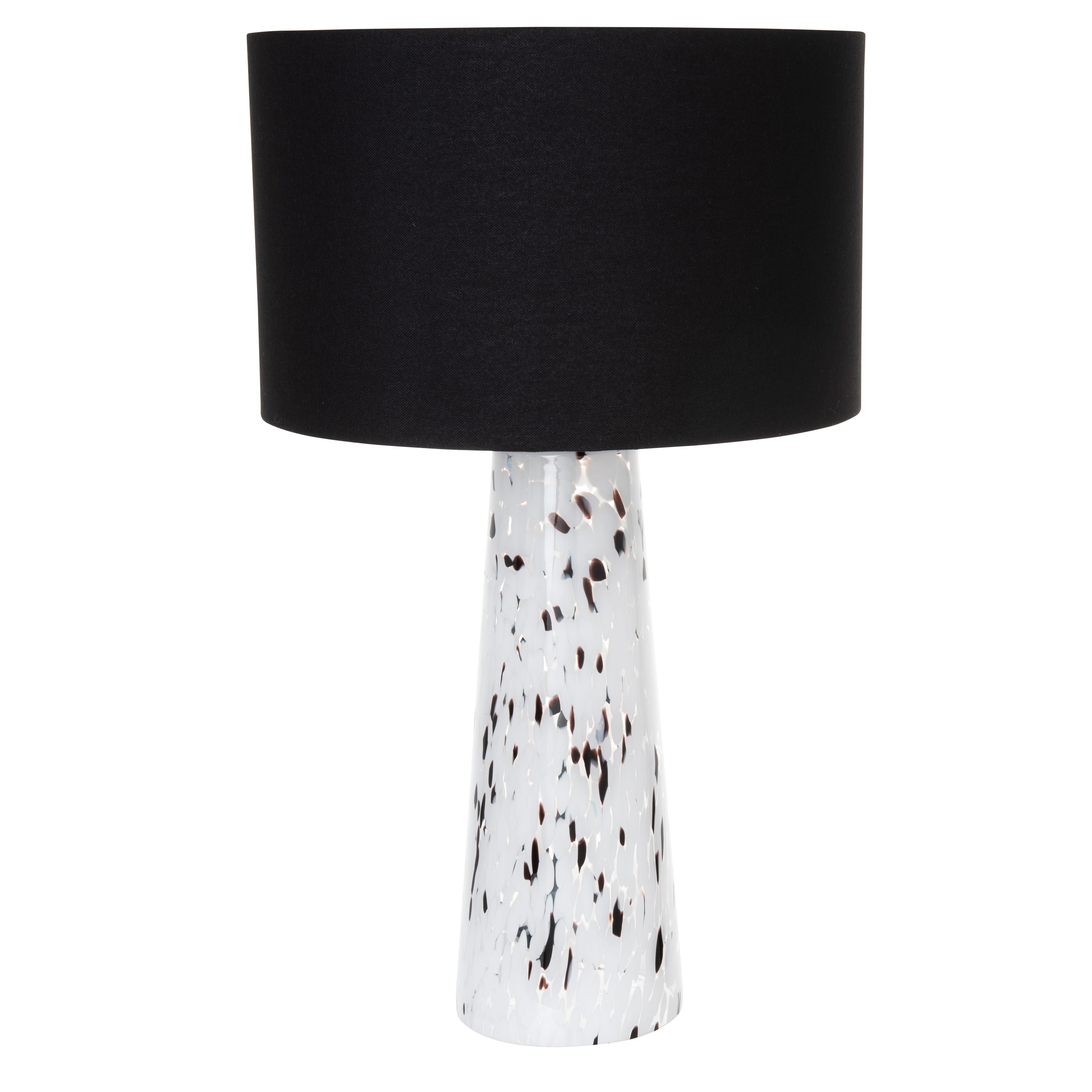 Lampe en verre effet moucheté noir et blanc et abat-jour en polyester recyclé noir