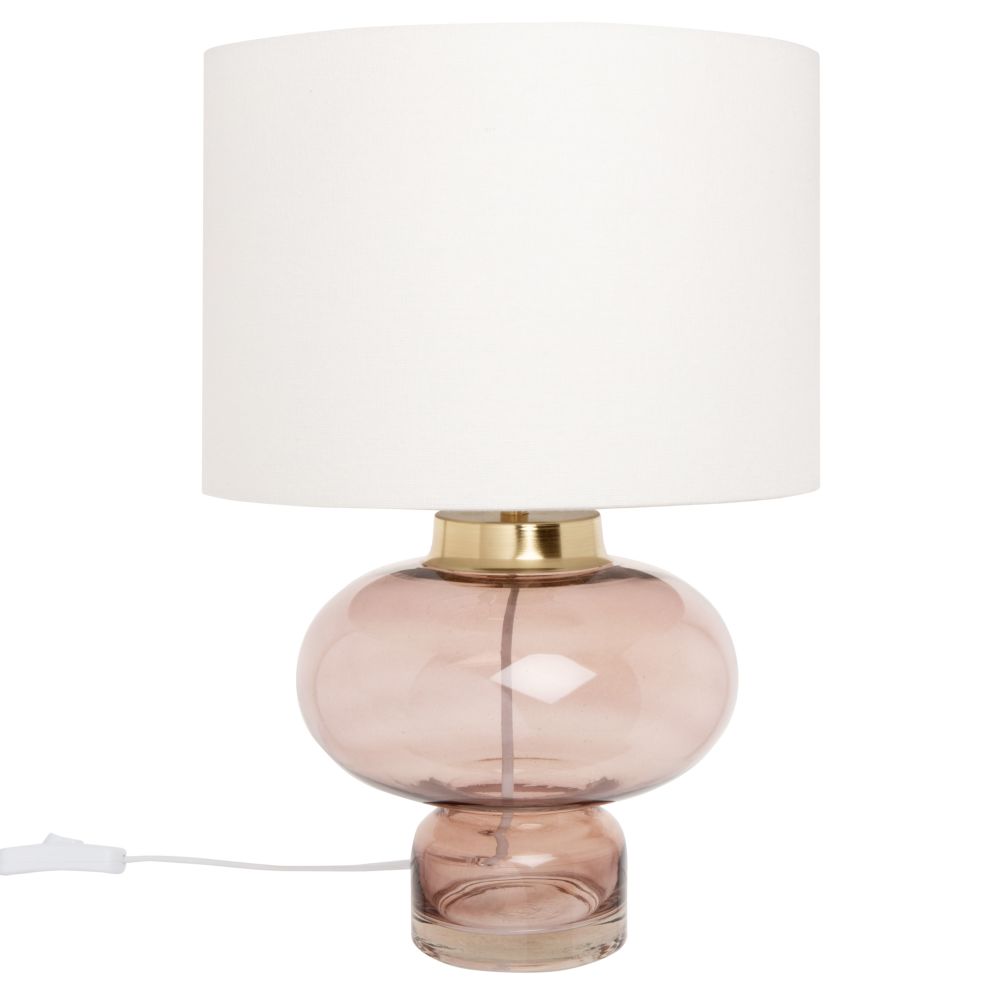 Lampe en verre fumé marron et abat-jour en coton blanc Lampe en verre fumé marron et abat-jour en coton blanc