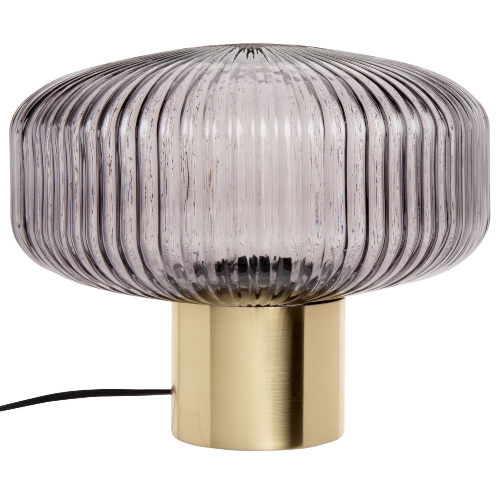 Lampe en verre strié fumé bleu gris et métal doré Lampe en verre strié fumé bleu gris et métal doré