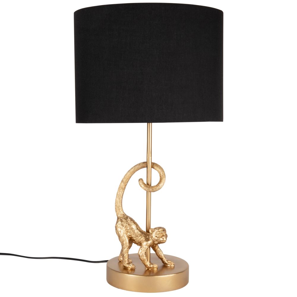 Lampe singe doré et abat-jour en coton noir