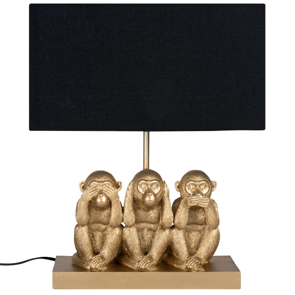 Lampe singes dorés et abat-jour en coton noir