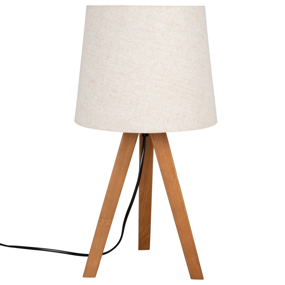 Lampe trépied marron et abat-jour écru Lampe trépied marron et abat-jour écru