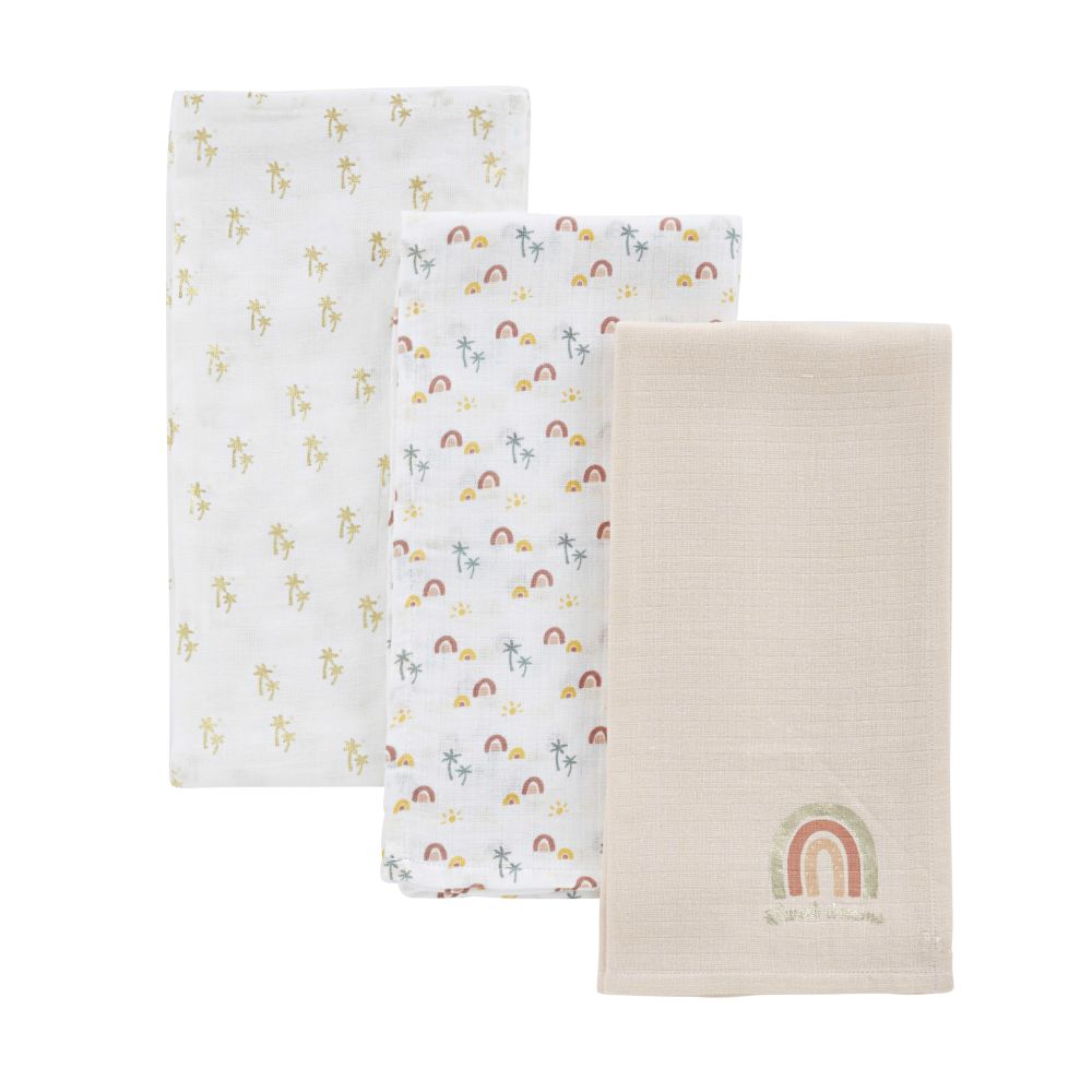 Langes bébé en coton multicolore imprimé (x3) Langes bébé en coton multicolore imprimé (x3)
