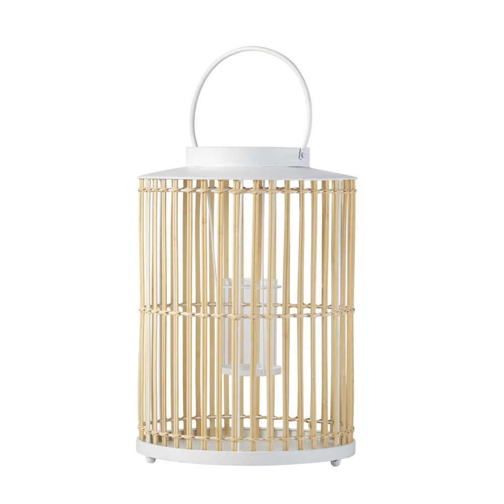 Lanterne en bambou beige et métal blanc H50 Lanterne en bambou beige et métal blanc H50