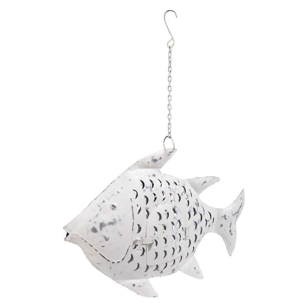 Lanterne poisson en métal blanc patiné Lanterne poisson en métal blanc patiné