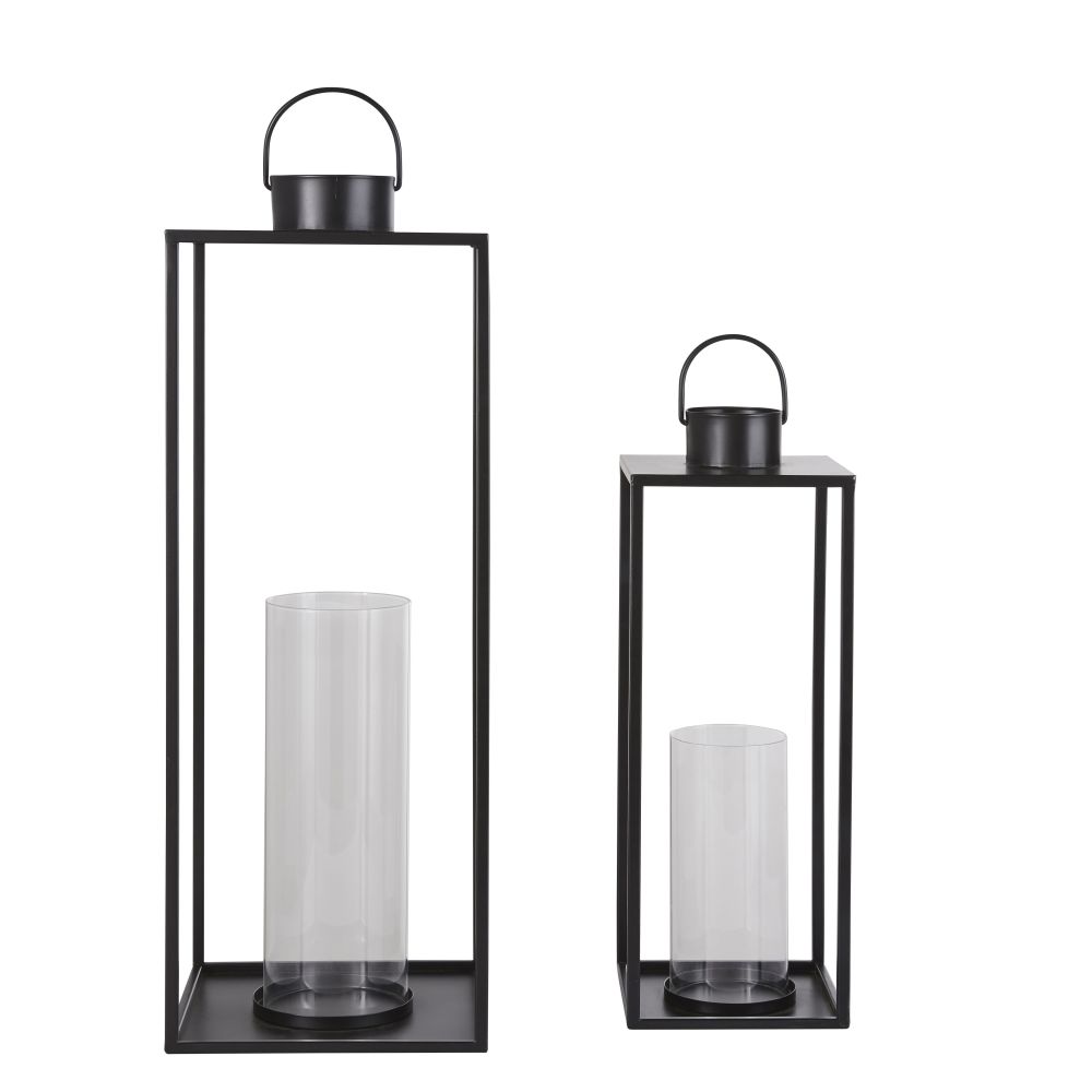 Lanternes d'extérieur en verre et métal noir (x2) H70