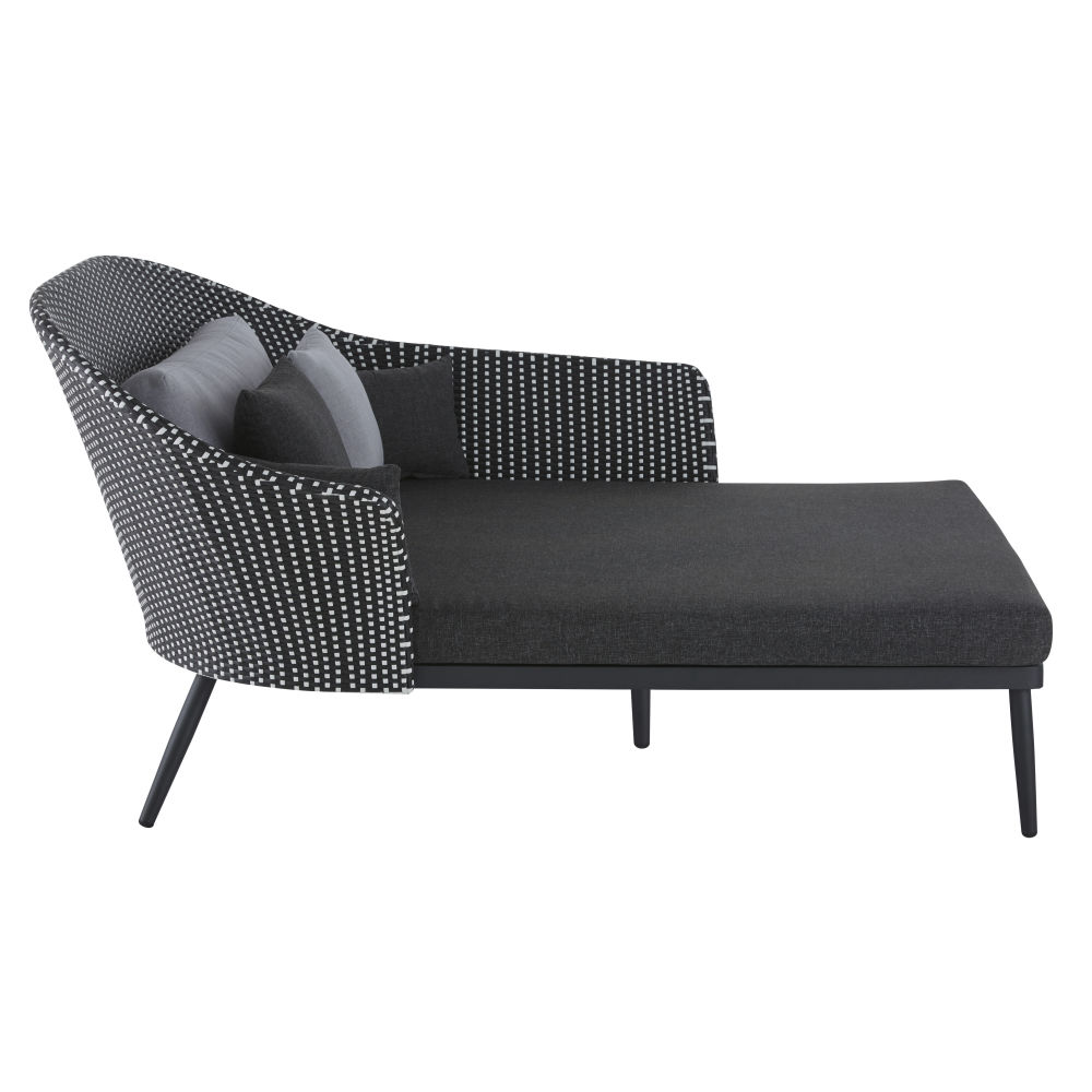 Lettino prendisole doppio professionale in resina intrecciata bianca e nera - Modello Contemporaneo - Grigio - - Alluminio - Maisons du Monde