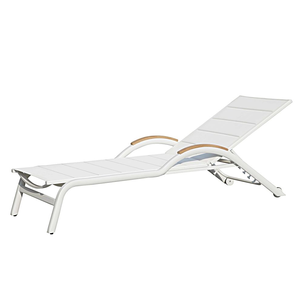 Lettino prendisole professionale bianco e in legno di teak - Bianco - - Pvc e sintetico - Maisons du Monde
