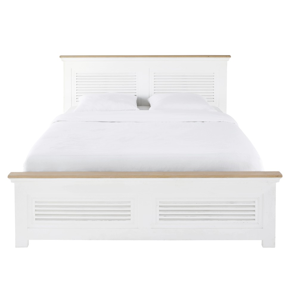 Lit 160x200 en manguier massif blanc Lit 160x200 en manguier massif blanc