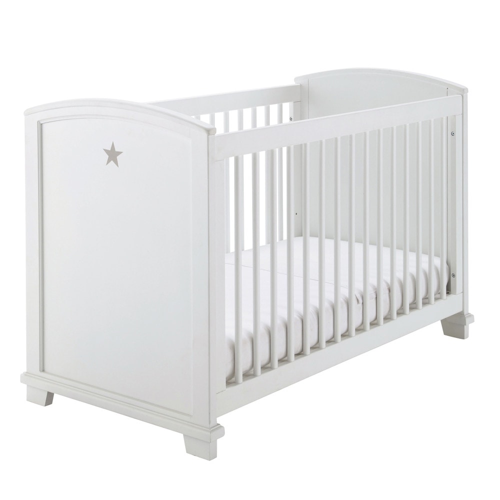 Lit bébé à barreaux blanc imprimé étoile L131 Lit bébé à barreaux blanc imprimé étoile L131