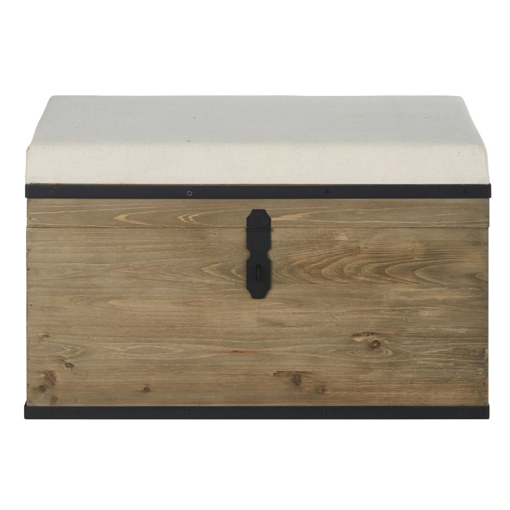 Malle banc avec assise en lin beige (photo) Malle banc avec assise en lin beige