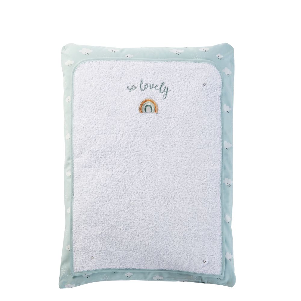 Matelas à langer bébé en coton blanc, gris et bleu imprimé (photo) Matelas à langer bébé en coton blanc, gris et bleu imprimé
