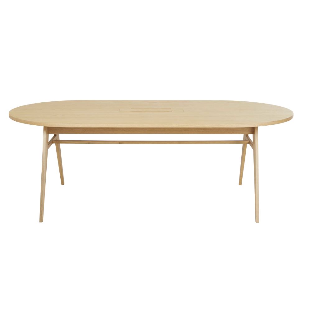 Mesa profesional para reuniones ovalada de madera de roble beige para 6/8 personas, long. 220 Estilo contemporáneo Madera Maisons du monde