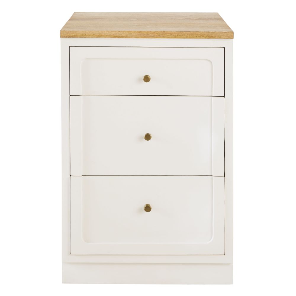 Meuble bas de cuisine 3 tiroirs en manguier massif blanc L60 (photo) Meuble bas de cuisine 3 tiroirs en manguier massif blanc L60