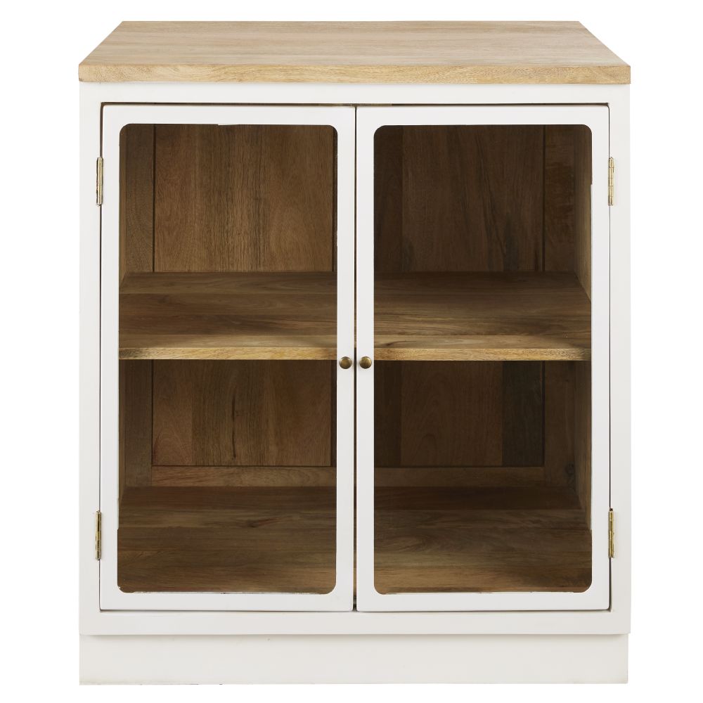 Meuble bas de cuisine en manguier massif blanc 2 portes vitrées Meuble bas de cuisine en manguier massif blanc 2 portes vitrées