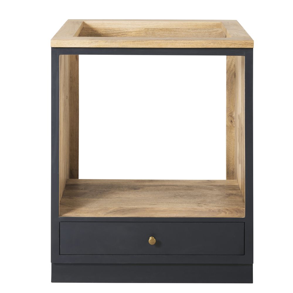 Meuble bas de cuisine pour four en manguier massif gris ardoise Meuble bas de cuisine pour four en manguier massif gris ardoise