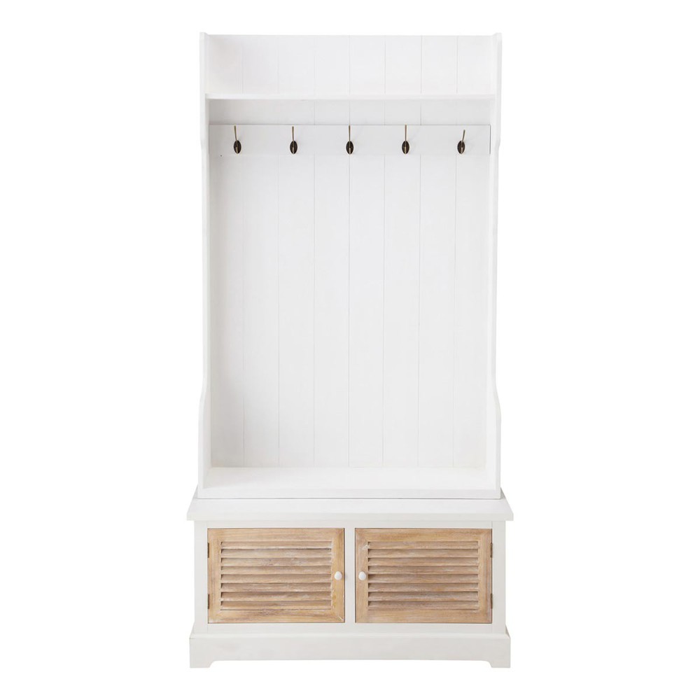 Meuble d'entrée avec 5 patères en bois blanc L 96 cm Meuble d'entrée avec 5 patères en bois blanc L 96 cm