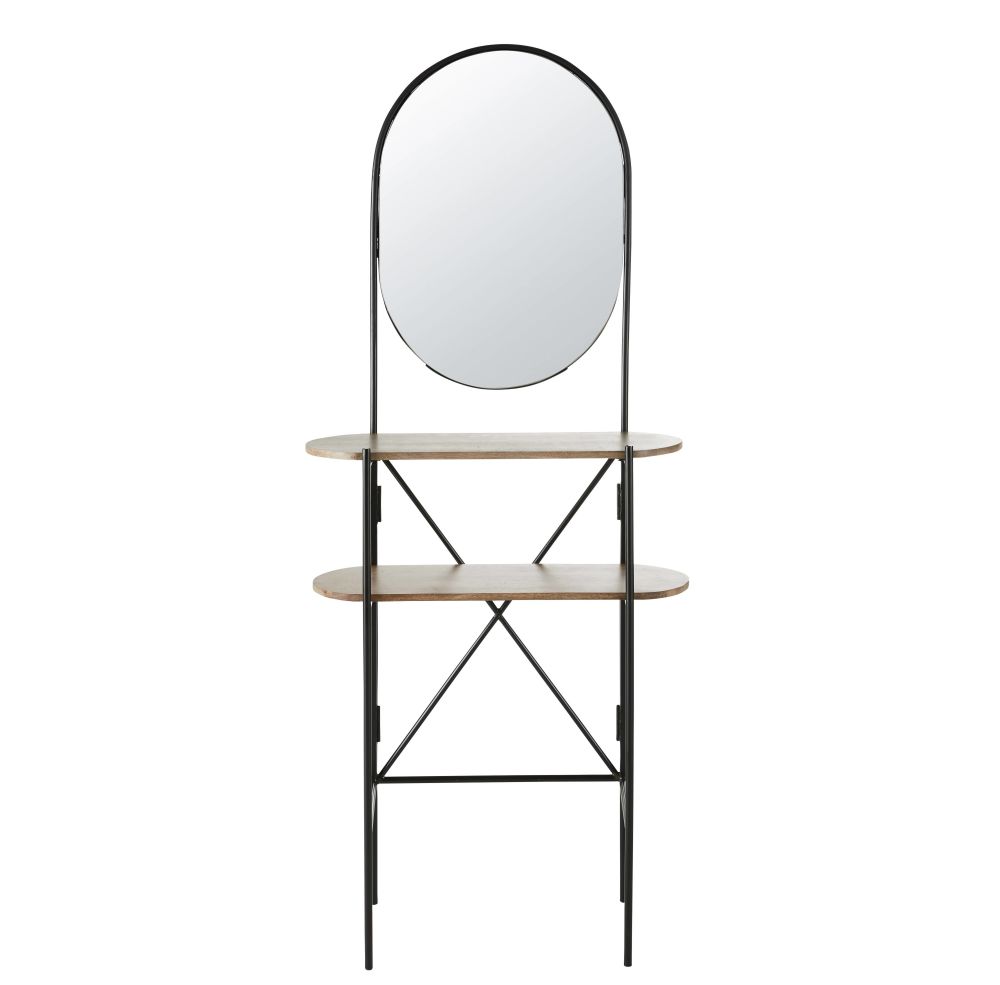 Meuble d'entrée avec miroir en métal noir et manguier massif Meuble d'entrée avec miroir en métal noir et manguier massif
